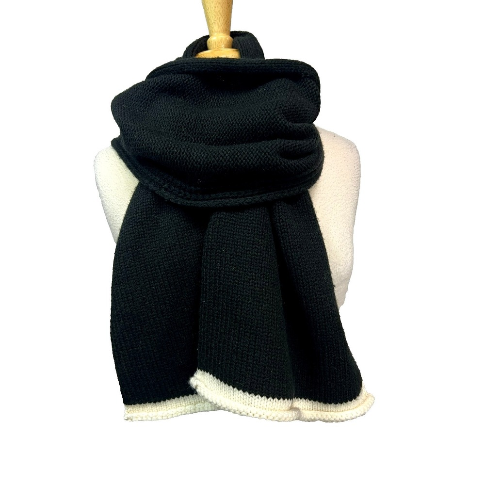 kate spade new york Knitted Winter Scarf Black‎ White Trim Wool Blend 10" x 78"